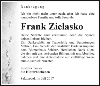 Traueranzeige von Frank Zielasko  von Magdeburger Volksstimme