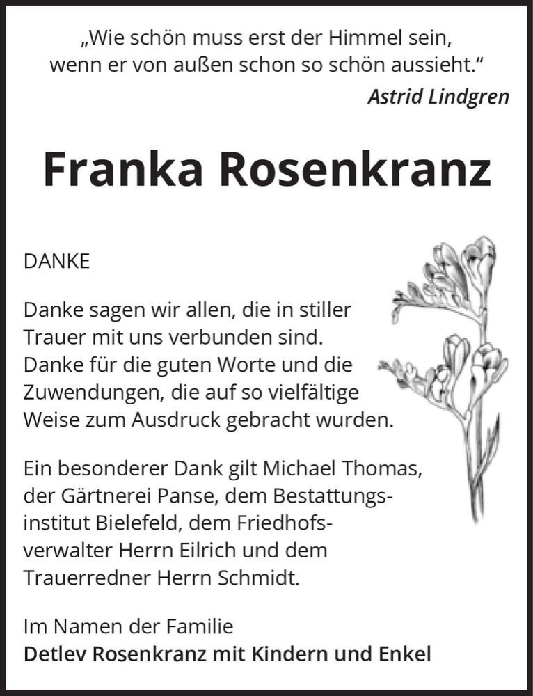  Traueranzeige für Franka Rosenkranz  vom 30.01.2021 aus Magdeburger Volksstimme