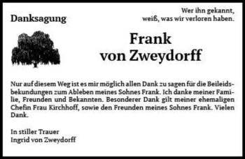 Traueranzeige von Frank von Zweydorff  von Magdeburger Volksstimme