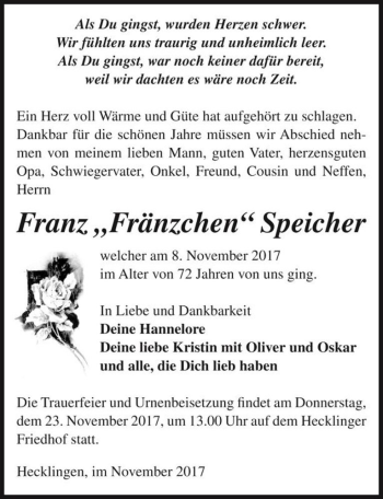 Traueranzeige von Franz 
