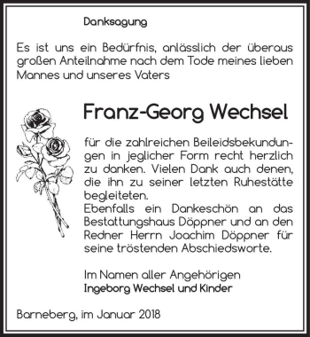 Traueranzeige von Franz-Georg Wechsel  von Magdeburger Volksstimme