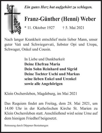 Traueranzeige von Franz-Günther 