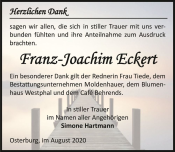 Traueranzeige von Franz-Joachim Eckert  von Magdeburger Volksstimme