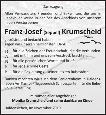 Traueranzeige von Franz-Josef (Seppel) Krumscheid  von Magdeburger Volksstimme