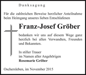 Traueranzeige von Franz-Josef Gröber  von Magdeburger Volksstimme