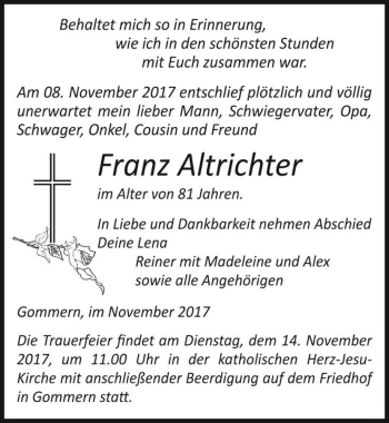 Traueranzeige von Franz Altrichter  von Magdeburger Volksstimme
