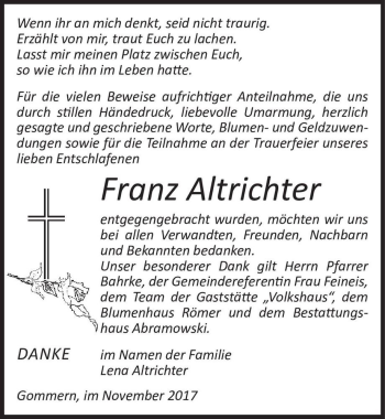 Traueranzeige von Franz Altrichter  von Magdeburger Volksstimme