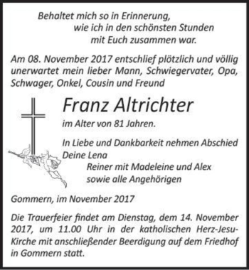 Traueranzeige von Franz Altrichter  von Magdeburger Volksstimme