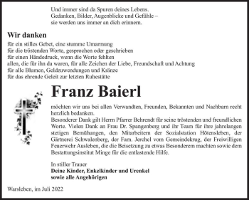 Traueranzeige von Franz Baierl  von Magdeburger Volksstimme