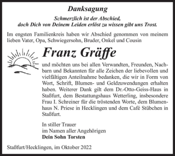 Traueranzeige von Franz Gräffe  von Magdeburger Volksstimme