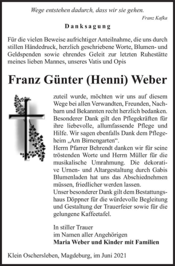 Traueranzeige von Franz Günter 
