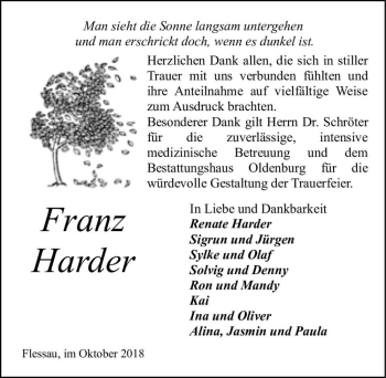 Traueranzeige von Franz Harder  von Magdeburger Volksstimme
