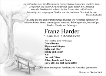 Traueranzeige von Franz Harder  von Magdeburger Volksstimme