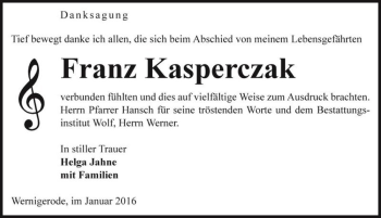 Traueranzeige von Franz Kasperczak  von Magdeburger Volksstimme