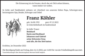 Traueranzeige von Franz Köhler  von Magdeburger Volksstimme
