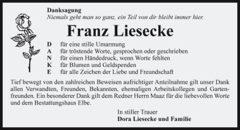 Traueranzeige von Franz Liesecke  von Magdeburger Volksstimme
