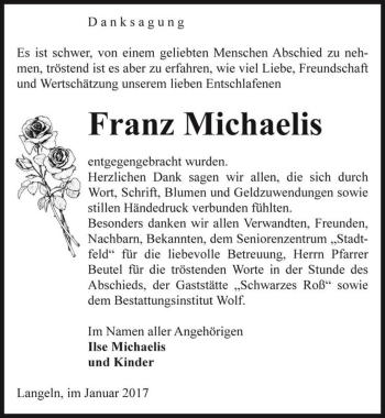 Traueranzeige von Franz Michaelis  von Magdeburger Volksstimme