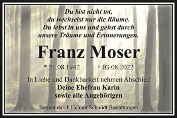 Traueranzeige von Franz Moser  von Magdeburger Volksstimme