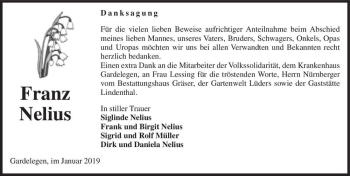 Traueranzeige von Franz Nelius  von Magdeburger Volksstimme