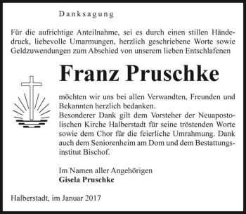 Traueranzeige von Franz Pruschke  von Magdeburger Volksstimme