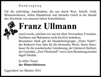 Traueranzeige von Franz Ullmann  von Magdeburger Volksstimme