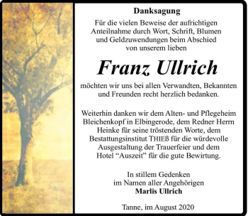 Traueranzeige von Franz Ullrich  von Magdeburger Volksstimme