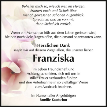 Traueranzeige von Franziska  von Magdeburger Volksstimme