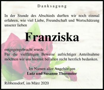 Traueranzeige von Franziska  von Magdeburger Volksstimme
