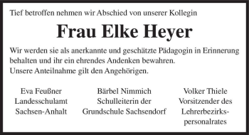 Traueranzeige von Frau Elke Heyer  von Magdeburger Volksstimme