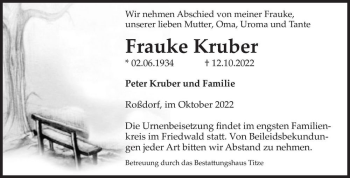 Traueranzeige von Frauke Kruber  von Magdeburger Volksstimme