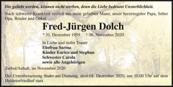 Traueranzeige von Fred-Jürgen Dolch  von Magdeburger Volksstimme