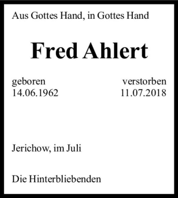 Traueranzeige von Fred Ahlert  von Magdeburger Volksstimme