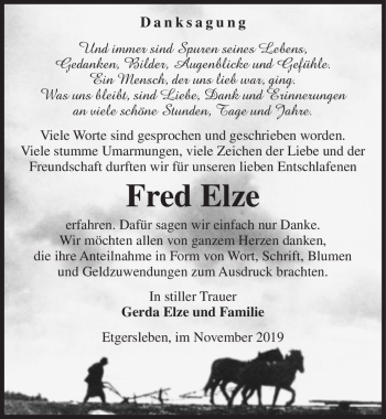 Traueranzeige von Fred Elze  von Magdeburger Volksstimme