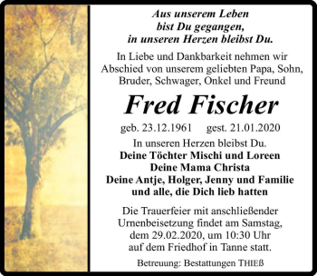 Traueranzeige von Fred Fischer  von Magdeburger Volksstimme