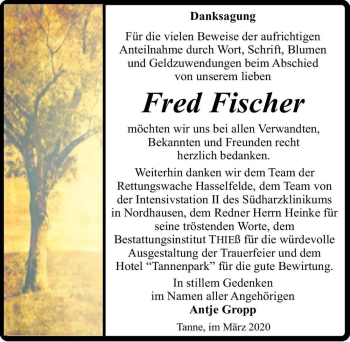 Traueranzeige von Fred Fischer  von Magdeburger Volksstimme