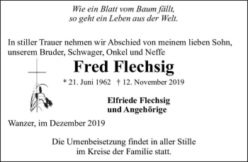 Traueranzeige von Fred Flechsig  von Magdeburger Volksstimme