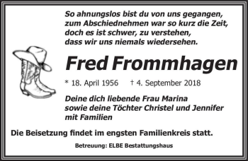 Traueranzeige von Fred Frommhagen  von Magdeburger Volksstimme