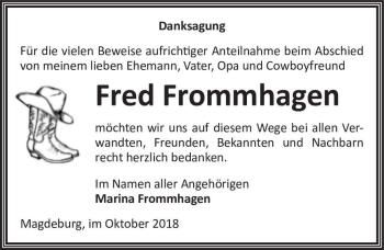 Traueranzeige von Fred Frommhagen  von Magdeburger Volksstimme