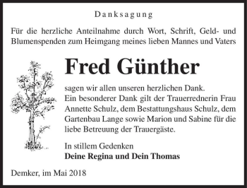 Traueranzeige von Fred Günther  von Magdeburger Volksstimme