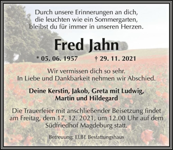 Traueranzeige von Fred Jahn  von Magdeburger Volksstimme