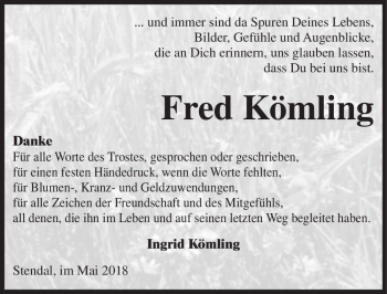 Traueranzeige von Fred Kömling  von Magdeburger Volksstimme