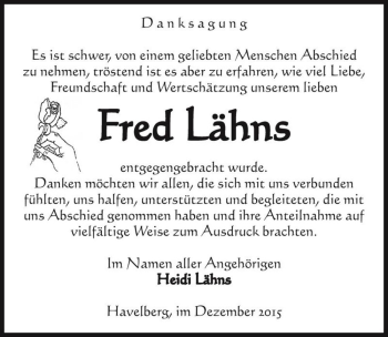 Traueranzeige von Fred Lähns  von Magdeburger Volksstimme