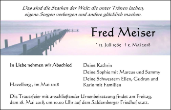 Traueranzeige von Fred Meiser  von Magdeburger Volksstimme