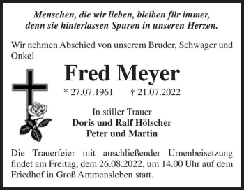 Traueranzeige von Fred Meyer  von Magdeburger Volksstimme