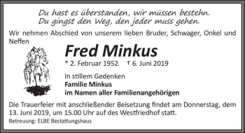 Traueranzeige von Fred Minkus  von Magdeburger Volksstimme