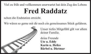 Traueranzeige von Fred Raddatz  von Magdeburger Volksstimme