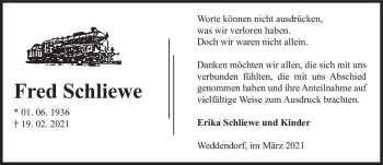 Traueranzeige von Fred Schliewe  von Magdeburger Volksstimme