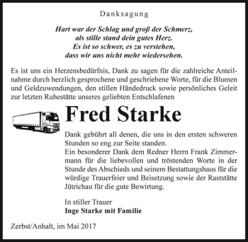Traueranzeige von Fred Starke  von Magdeburger Volksstimme