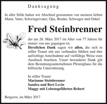 Traueranzeige von Fred Steinbrenner  von Magdeburger Volksstimme