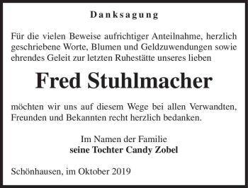 Traueranzeige von Fred Stuhlmacher  von Magdeburger Volksstimme